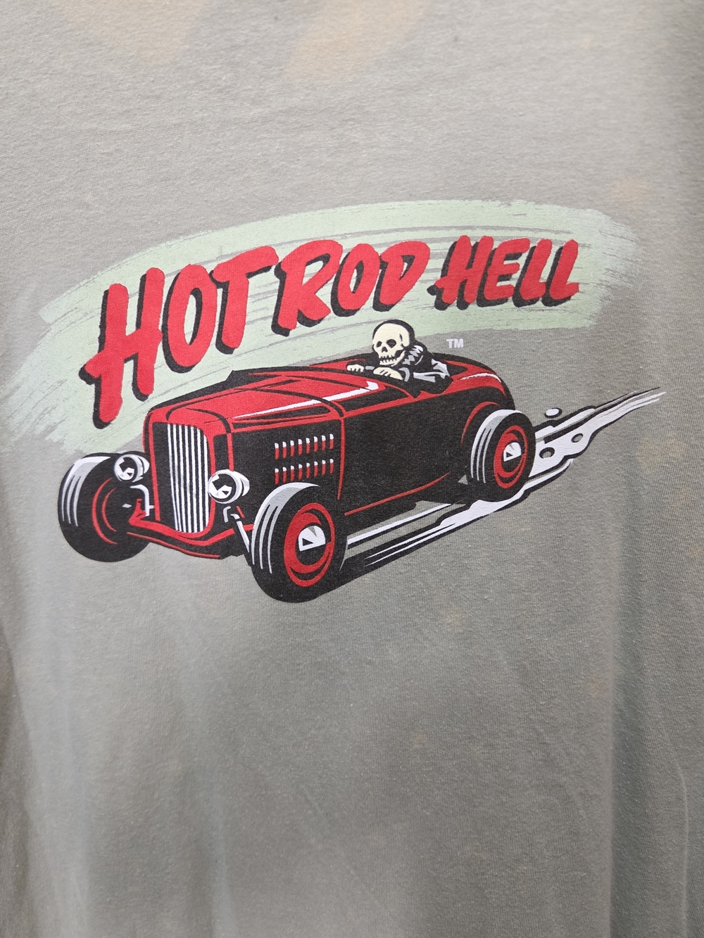 Hot Rod Hell Graphic Tee - Olive with Red Accents